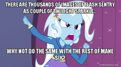 Size: 800x446 | Tagged: safe, trixie, equestria girls, g4, my little pony equestria girls: rainbow rocks, female, grammar error, image macro, meme, op is a duck, op is trying to start shit, solo, trixie yells at everything