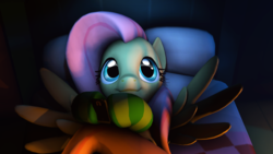 Size: 3840x2160 | Tagged: safe, artist:sugarcube-cake, fluttershy, g4, 3d, bed, blanket, cellphone, clothes, cute, dream, female, high res, looking at you, on back, phone, shyabetes, smiling, socks, solo, source filmmaker, spread wings, striped socks