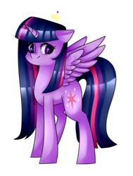 Size: 1759x2323 | Tagged: safe, artist:oniiponii, twilight sparkle, alicorn, pony, g4, female, long hair, simple background, smiling, solo, spread wings, transparent background, twilight sparkle (alicorn)