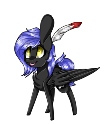 Size: 748x892 | Tagged: safe, artist:symphstudio, oc, oc only, oc:cloudy night, pegasus, pony, big ears, chibi, feather, female, mare, open mouth, simple background, smiling, solo, transparent background, yellow eyes