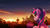 Size: 3200x1800 | Tagged: safe, artist:nekokevin, twilight sparkle, alicorn, pony, g4, canterlot, canterlot castle, cloud, digital art, female, lens flare, looking at something, mare, ponyville, rear view, scenery, sky, solo, stars, sunset, town hall, twilight (astronomy), twilight at twilight, twilight sparkle (alicorn), watermark