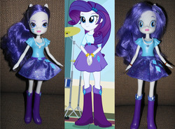 Size: 820x608 | Tagged: safe, artist:pmbsakura37, rarity, equestria girls, g4, boots, bracelet, clothes, cute, cymbal, derp, doll, female, high heel boots, irl, jewelry, looking at you, necklace, photo, pony ears, skirt, toy