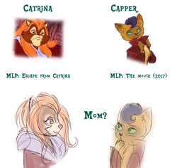 Size: 1920x1812 | Tagged: safe, capper dapperpaws, catrina, abyssinian, cat, anthro, g1, g4, my little pony: the movie, chest fluff, comparison, female, generation leap, headcanon, male, mother, mother and son, simple background, son, white background
