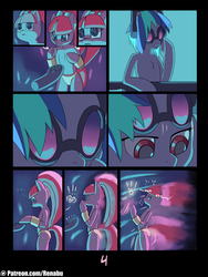 Size: 1080x1440 | Tagged: safe, artist:renabu, dj pon-3, pacific glow, vinyl scratch, semi-anthro, comic:first drop, g4, butt, clothes, comic, drug use, drugs, female, headphones, offscreen character, panties, pigtails, plot, rave, twintails, underwear, yellow underwear