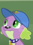 Size: 135x185 | Tagged: safe, screencap, spike, spike the regular dog, dog, equestria girls, g4, my little pony equestria girls: legend of everfree, cap, hat, looking up, male, solo, watermark