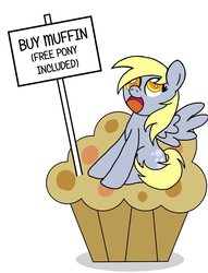 Size: 2680x3500 | Tagged: safe, artist:akakun, derpy hooves, pony, g4, cute, derpabetes, female, food, high res, muffin, simple background, solo, that pony sure does love muffins, white background