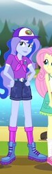 Size: 86x283 | Tagged: safe, screencap, fluttershy, princess luna, vice principal luna, equestria girls, g4, my little pony equestria girls: legend of everfree, boots, cap, clothes, female, hat, shoes, shorts, skirt, smiling, socks