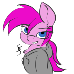 Size: 1200x1200 | Tagged: safe, artist:supasqueegee, oc, oc only, oc:schweet schnapps, earth pony, pony, bust, chest fluff, clothes, ponytail, simple background, solo