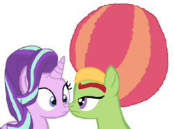Size: 1359x1012 | Tagged: safe, artist:ktd1993, starlight glimmer, tree hugger, pony, g4, afro, alternate hairstyle, boop, crack shipping, female, lesbian, noseboop, shipping, simple background, starhugger, transparent background
