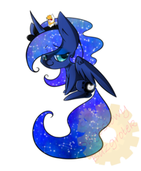 Size: 900x1093 | Tagged: safe, artist:dagongarres, princess luna, oc, alicorn, pegasus, pony, g4, galaxy mane, simple background, sitting, smiling, tiny ponies, transparent background