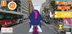 Size: 1364x648 | Tagged: safe, edit, gameloft, pinkie pie, sci-twi, twilight sparkle, pony, equestria girls, g4, my little pony equestria girls: friendship games, building, bus, car, map, minion rush, ms paint, shibuya, streets, tokyo