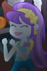 Size: 233x348 | Tagged: safe, screencap, aqua blossom, scott green, scribble dee, equestria girls, g4, my little pony equestria girls: rainbow rocks, cropped, eyes closed, female, solo, welcome to the show