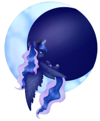 Size: 3585x4333 | Tagged: safe, artist:radiadiart, princess luna, alicorn, pony, g4, crescent moon, female, high res, moon, simple background, solo, spread wings, tangible heavenly object, transparent background