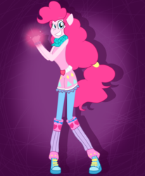 Size: 492x596 | Tagged: safe, artist:rozzertrask, pinkie pie, equestria girls, g4, my little pony equestria girls: legend of everfree, camp everfree outfits, dreamworks face, female, magic, ponied up, smiling, solo