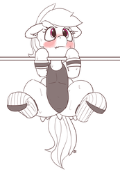 Size: 1280x1852 | Tagged: safe, artist:pabbley, rainbow dash, g4, clothes, female, leotard, partial color, pullup, simple background, socks, solo, striped socks, sweat, sweatband, white background, workout