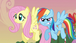 Size: 1920x1090 | Tagged: safe, screencap, fluttershy, rainbow dash, pony, g4, the super speedy cider squeezy 6000, angry, balloon, flying
