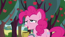 Size: 1920x1090 | Tagged: safe, screencap, pinkie pie, earth pony, pony, g4, the super speedy cider squeezy 6000, apple, cider, drunk, female, food, mare, solo, tree