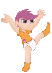 Size: 1004x1400 | Tagged: dead source, safe, artist:the-crusader-network, scootaloo, human, g4, age regression, diaper, female, humanized, solo