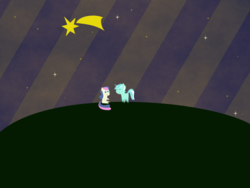 Size: 1600x1200 | Tagged: safe, artist:clover-the-clever, bon bon, lyra heartstrings, sweetie drops, earth pony, pony, unicorn, g4, duo, night, night sky, pointy ponies, shooting star, smiling, stars