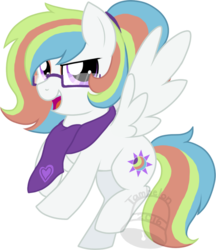 Size: 605x700 | Tagged: safe, artist:tambelon, oc, oc only, oc:day glow, pegasus, pony, clothes, female, glasses, mare, scarf, solo, watermark