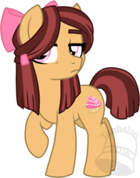 Size: 500x638 | Tagged: safe, artist:tambelon, oc, oc only, oc:cupcake, earth pony, pony, pandoraverse, female, mare, next generation, offspring, parent:cheese sandwich, parent:pinkie pie, parents:cheesepie, simple background, solo, transparent background, watermark