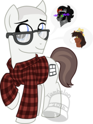 Size: 505x673 | Tagged: safe, artist:tambelon, king sombra, trouble shoes, oc, clydesdale, earth pony, pony, unicorn, g4, bald, convention, dark magic, glasses, hat, jim miller, magic, male, ponified, ponysona, simple background, sombra eyes, stallion, transparent background, voice actor, watermark