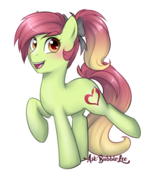 Size: 2146x2503 | Tagged: safe, artist:askbubblelee, oc, oc only, oc:artline, earth pony, pony, blushing, bow, cute, female, gradient mane, hair bow, heart, heart eyes, high res, mare, ocbetes, open mouth, ponytail, raised hoof, raised leg, signature, simple background, smiling, solo, transparent background, wingding eyes