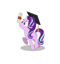 Size: 835x894 | Tagged: safe, artist:lavendus, starlight glimmer, pony, unicorn, celestial advice, g4, balancing, cross-eyed, cute, diploma, eyes on the prize, female, glimmerbetes, graduation cap, hat, mare, ponies balancing stuff on their nose, raised hoof, raised leg, scroll, simple background, smiling, solo, transparent background, wide eyes