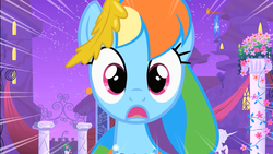 Size: 1280x720 | Tagged: safe, screencap, rainbow dash, pony, g4, the best night ever, clothes, dress, female, gala dress, mare, solo