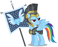 Size: 3742x3000 | Tagged: safe, artist:brony-works, commander hurricane, rainbow dash, pony, g4, armor, female, flag, high res, simple background, solo, transparent background
