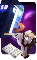 Size: 914x1478 | Tagged: safe, artist:sorasku, oc, oc only, oc:sweet lullaby, pegasus, pony, doctor who, female, mare, paper, solo, space, tardis