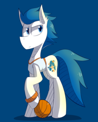 Size: 1000x1250 | Tagged: safe, artist:malphee, oc, oc only, oc:ut arlington, earth pony, pony, basketball, clothes, male, shirt, simple background, solo, stallion