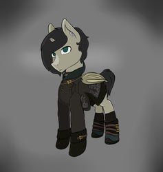 Size: 2005x2113 | Tagged: safe, artist:syntiset, oc, oc only, oc:schurl miller, bat pony, pony, 9s, bat wings, clothes, crossover, dress, high res, leotard, male, nier, nier: automata, pants, ponified, simple background, stallion