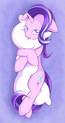 Size: 1521x2861 | Tagged: safe, artist:dusthiel, starlight glimmer, pony, unicorn, g4, colored pupils, female, floppy ears, hug, lidded eyes, looking at you, mare, pillow, pillow hug, solo, starlight day