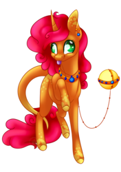 Size: 2079x2953 | Tagged: safe, artist:immagoddampony, oc, oc only, orbite, original species, curved horn, derp, female, high res, horn, mare, raised hoof, simple background, solo, tongue out, transparent background
