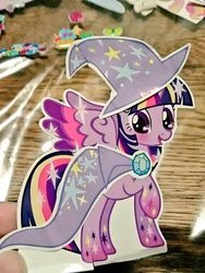 Size: 720x960 | Tagged: safe, artist:akainu_pony, twilight sparkle, alicorn, pony, g4, accessory swap, cape, clothes, clothes swap, craft, dress, hat, irl, looking at you, papercraft, photo, rainbow power, raised hoof, solo, sparkles, starry eyes, sticker, the great and powerful, the great and powerful twilight, trixie's cape, trixie's hat, twilight sparkle (alicorn), wingding eyes
