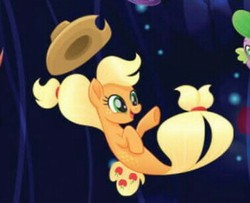 Size: 376x306 | Tagged: safe, screencap, applejack, earth pony, pony, seapony (g4), g4, my little pony: the movie, applejack's hat, bubble, cowboy hat, cropped, cute, dorsal fin, female, fin, fish tail, flowing mane, flowing tail, green eyes, hat, jackabetes, mare, ocean, open mouth, open smile, scales, seaponified, seapony applejack, seaquestria, smiling, solo, species swap, swimming, tail, underwater, water