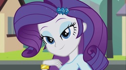 Size: 1100x618 | Tagged: safe, screencap, rarity, equestria girls, g4, my little pony equestria girls: rainbow rocks, player piano, clothes, female, lidded eyes, looking at you, smiling, solo