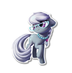 Size: 1604x1624 | Tagged: safe, artist:inowiseei, silver spoon, earth pony, pony, g4, braid, cute, female, filly, floppy ears, glasses, jewelry, looking back, necklace, pearl necklace, raised hoof, simple background, smiling, solo, transparent background