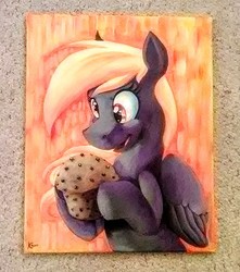 Size: 1674x1894 | Tagged: safe, artist:moostargazer, derpy hooves, pegasus, pony, g4, female, food, mare, muffin, solo, traditional art