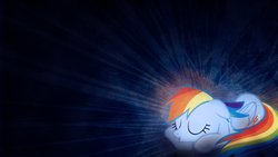 Size: 1191x670 | Tagged: safe, artist:sandwichhorsearchive, rainbow dash, pegasus, pony, g4, female, glowing, sleeping, solo, vector, wallpaper