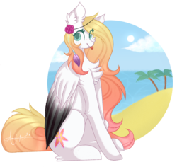 Size: 1909x1800 | Tagged: safe, artist:derp-berry, oc, oc only, pegasus, pony, beach, female, mare, sitting, solo