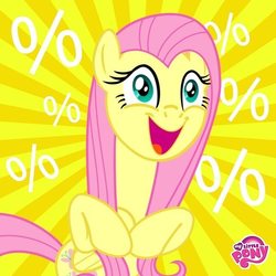 Size: 640x640 | Tagged: safe, fluttershy, g4, official, excited, female, happy, my little pony logo, percent, rarity tugs her mane, solo, translated in the description, tugging