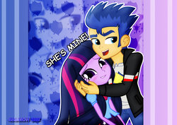 Size: 1600x1131 | Tagged: safe, artist:jucamovi1992, flash sentry, twilight sparkle, equestria girls, g4, awkward, blushing, canterlot high, couple, duo, exploitable meme, female, flash sentry drama, hug, love, male, meme, romance, ship:flashlight, shipping, straight, waifu thief