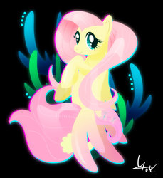 Size: 800x874 | Tagged: safe, artist:ii-art, fluttershy, seapony (g4), g4, my little pony: the movie, cute, female, looking at you, seaponified, seapony fluttershy, seaweed, shyabetes, smiling, solo, species swap, watermark
