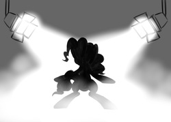 Size: 2048x1466 | Tagged: safe, artist:akainu_pony, pinkie pie, g4, grayscale, mettaton ex, monochrome, spotlight, undertale