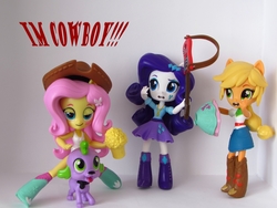 Size: 1200x900 | Tagged: safe, artist:whatthehell!?, edit, applejack, fluttershy, rarity, spike, equestria girls, g4, alcohol, beer, cowboy hat, doll, equestria girls minis, guitar, hat, irl, photo, toy