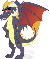 Size: 597x700 | Tagged: safe, artist:tambelon, oc, oc only, oc:scorch, dragon, male, offspring, parent:garble, parent:princess ember, solo, watermark