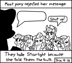 Size: 714x630 | Tagged: safe, artist:threetwotwo32232, applejack, fluttershy, pinkie pie, rainbow dash, rarity, spike, starlight glimmer, twilight sparkle, dragon, g4, chick tract, exploitable, exploitable meme, jack chick, mane seven, mane six, meme, most people rejected his message, template