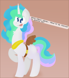 Size: 1258x1423 | Tagged: safe, artist:moonydusk, princess celestia, pony, unicorn, ask celestia stuff, g4, fake wings, fanart, female, solo